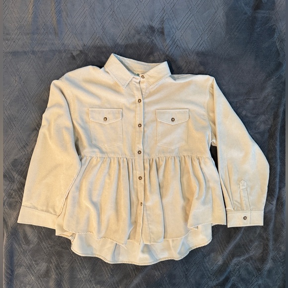 Cream Corduroy Shacket or Button Up Peplum Top - Women’s Large - Picture 2 of 2